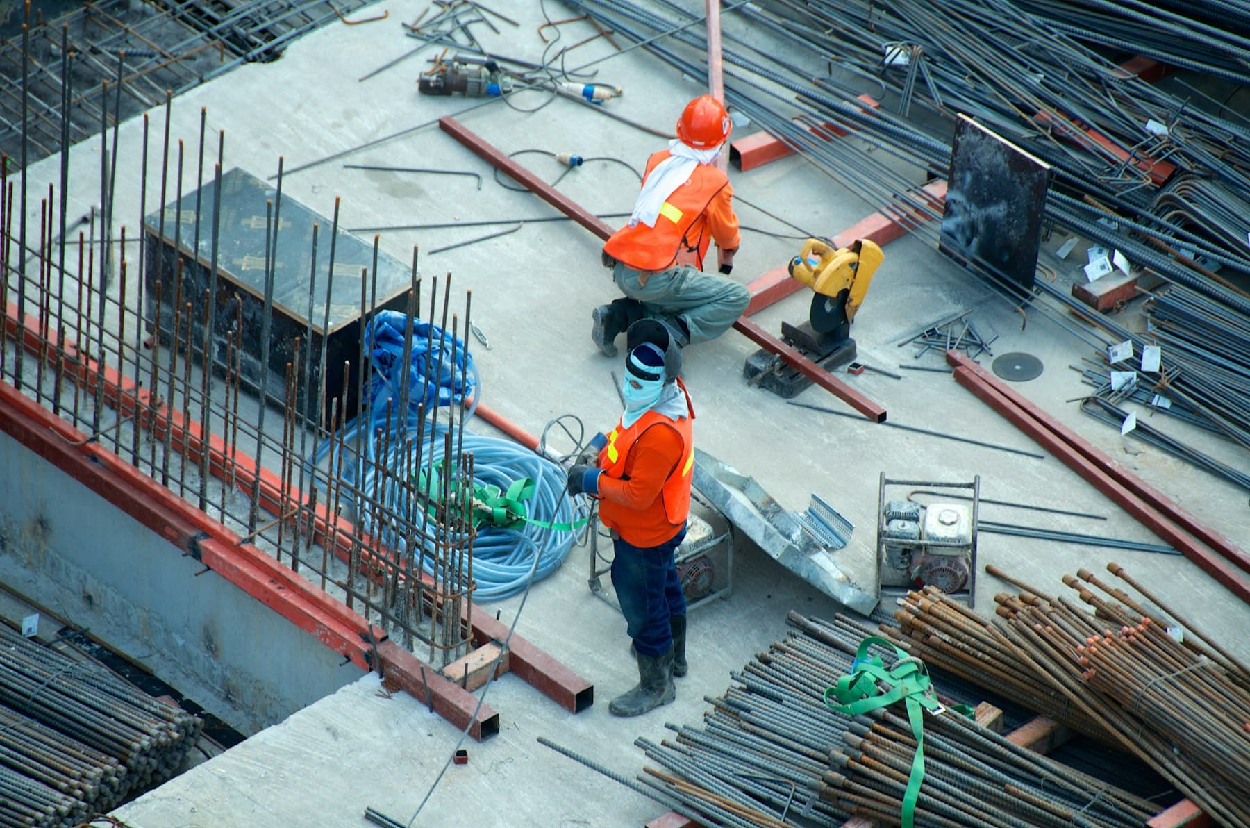 UK construction site with scaffolding at first light